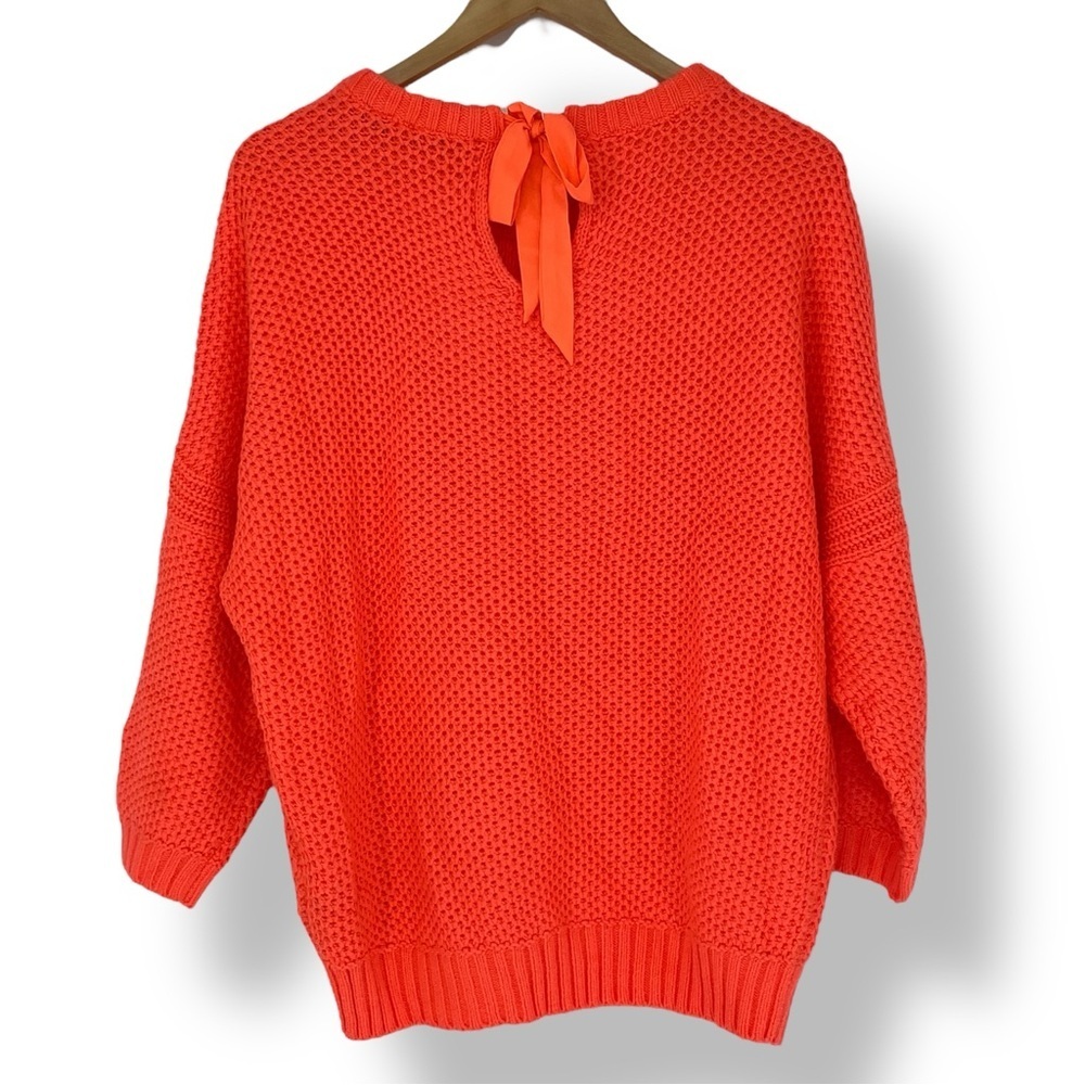 Ted Baker Neon Orange Fishnet Sweater with Bow Tie on Neck - Picture 2 of 12